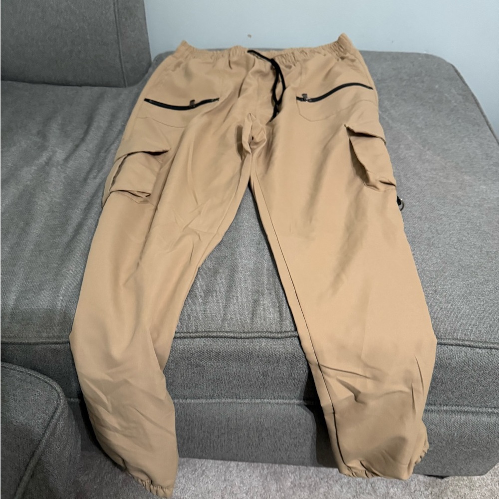 Manfinity Men's Tan Cargo Pants with Black Details